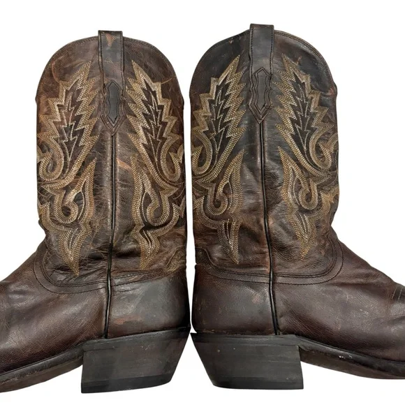 Lucchese Brown Leather Western Cowboy Boots, Sz 9D - Picture 6 of 16